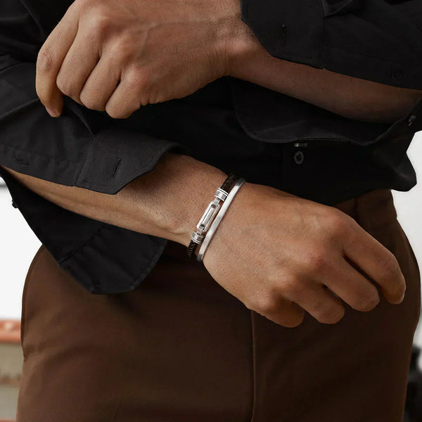 Braided Dark Brown Leather Bracelet with Sterling Silver