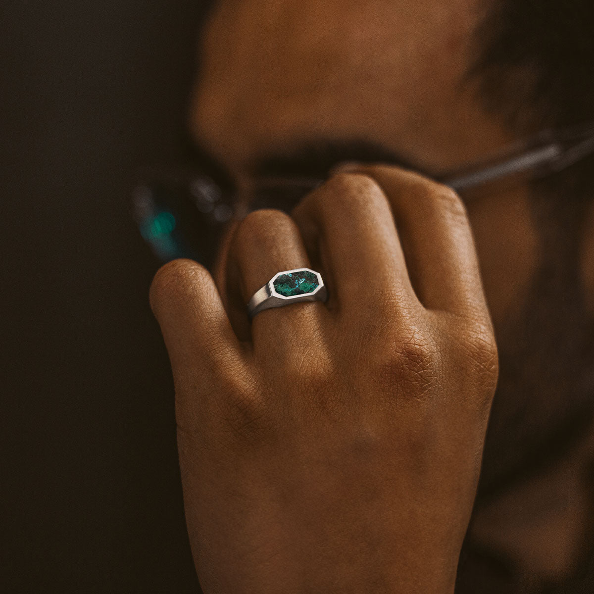 Zariq - Elegant Chrysocolla Stone Signet Ring 7mm
