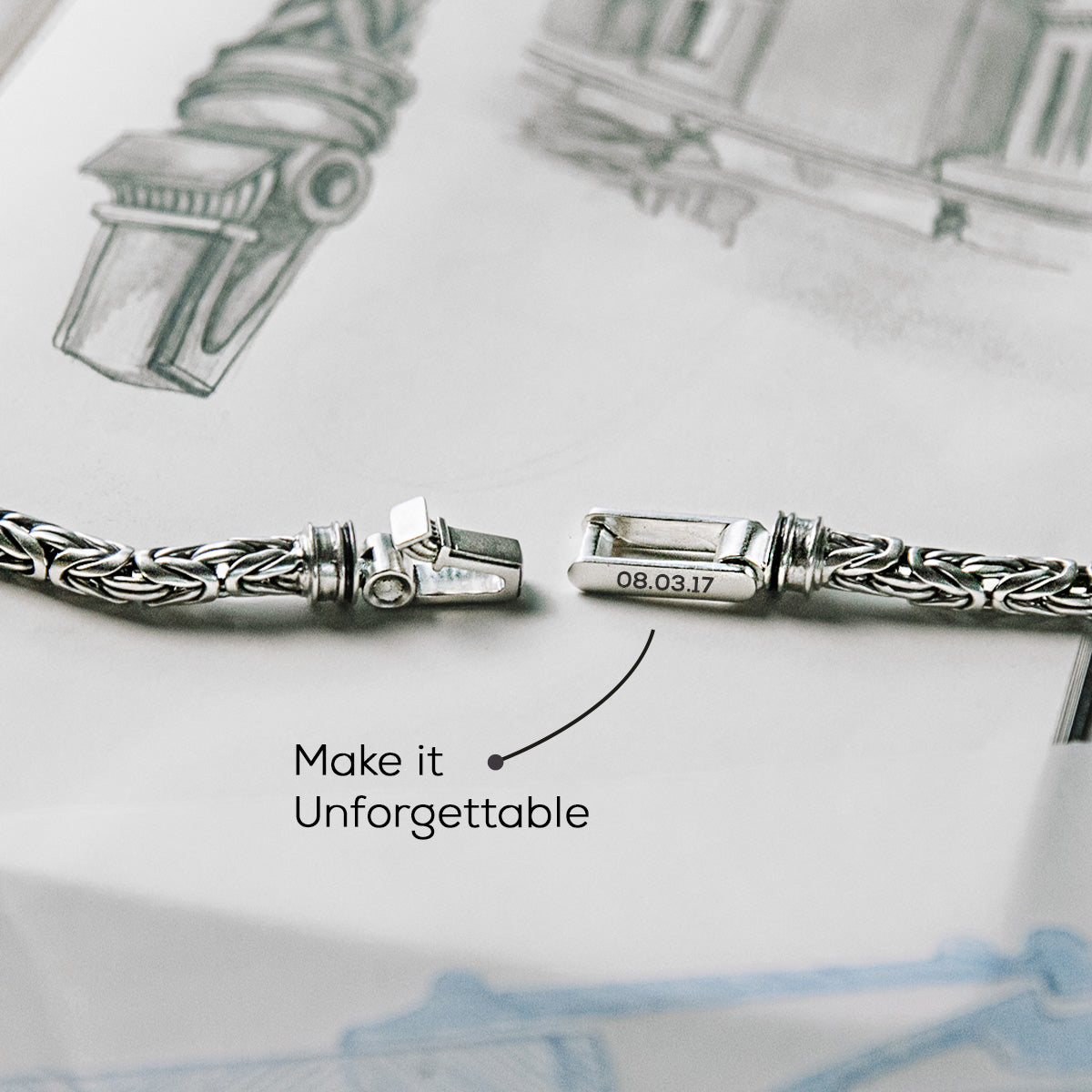 Le dessin d'un bracelet avec les mots le rendent inoubliable.