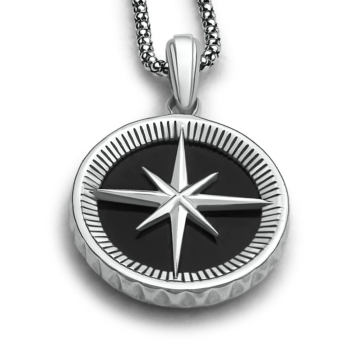 Real onyx 925 silver compass mens pendant