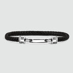 Rasil - Gevlochten Zwart Leren Armband met Sterling Zilver 5,5 mm