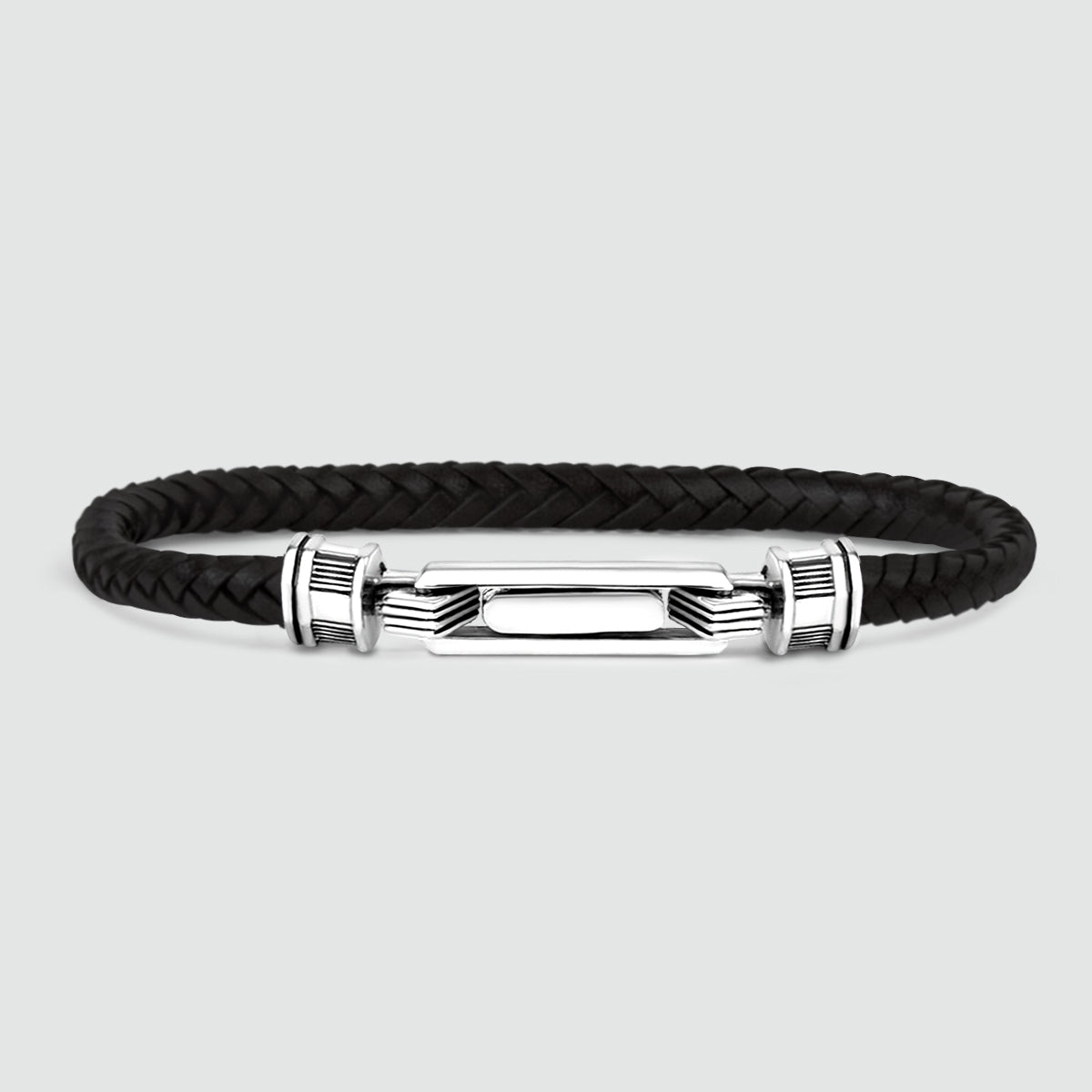 Rasil - Geflochtenes schwarzes Lederarmband mit Sterling Silber 5.5mm
