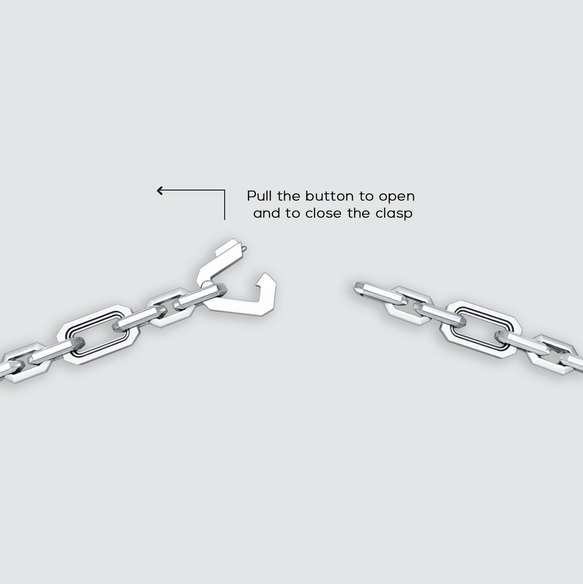 Lock detail of the Aqdas sterling silver chain link bracelet by Ninetwofive