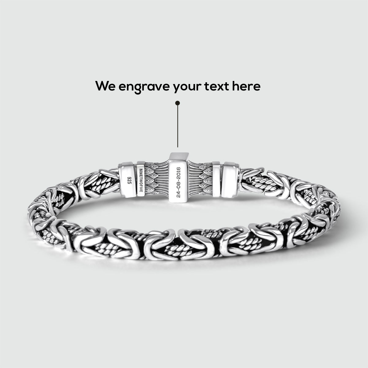 Personalised silver bracelet for men with custom engraving