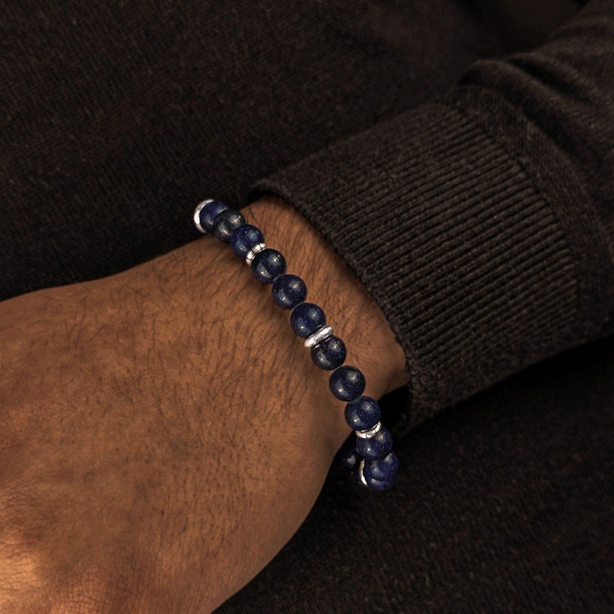 Kadar - Adjustable Lapis Lazuli Beaded Bracelet in Silver 8mm