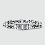 Front view of mens personalized silver byzantine bracelet murtaza