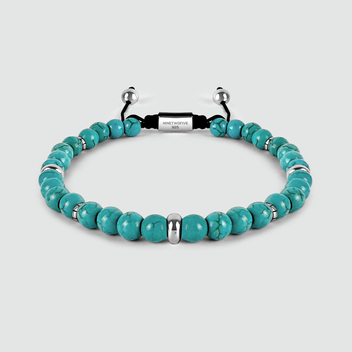 Nuri - Adjustable Turquoise Beaded Bracelet in Silver 6mm