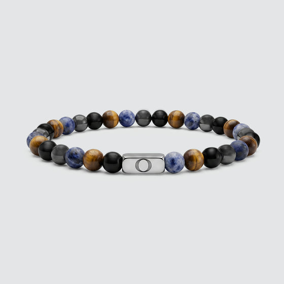 Limited edition Father’s Day bracelet with blue lace agate, tiger eye, black agate and hematite beads