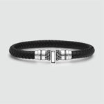 Mirel - Bracelet en cuir noir véritable avec argent sterling 7mm