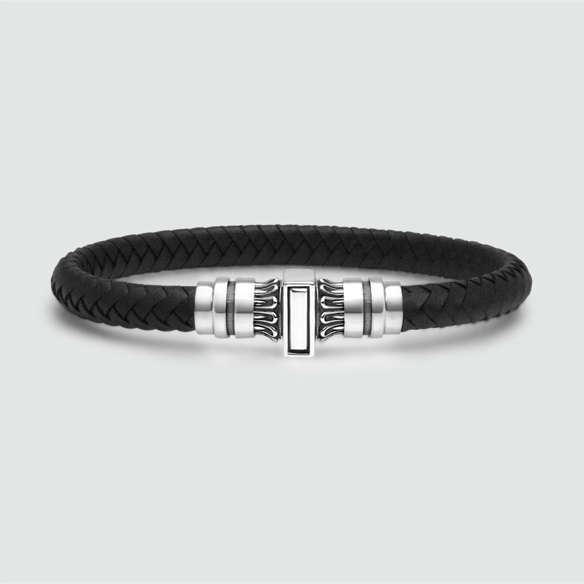 Mirel - Authentisch Schwarzes Lederarmband mit Sterling Silber 7mm