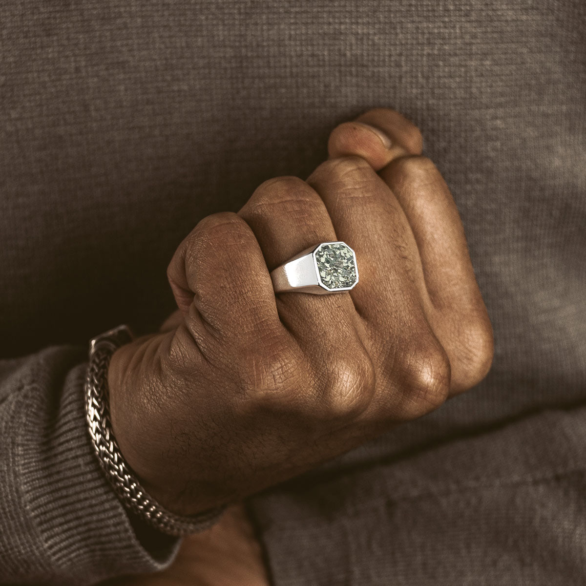 Mounim - Bague chevalière pyrite druzy 13mm