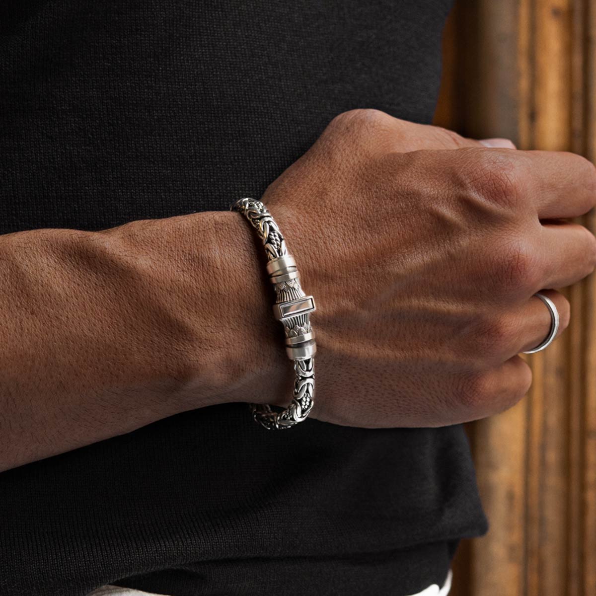 Mens personalized silver Byzantine bracelet murtaza