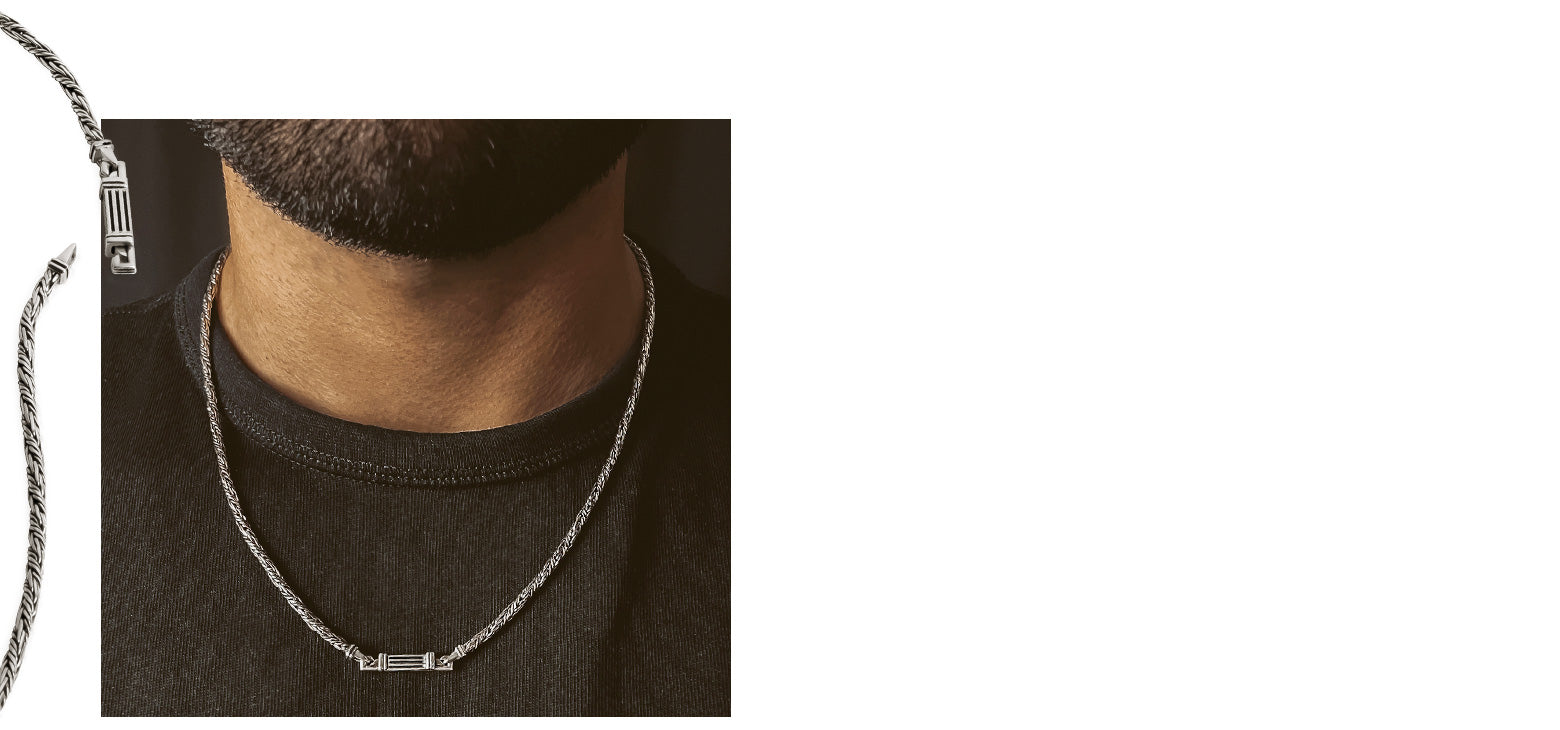 Man wearing sterling silver rope chains mens necklace from Ninetwofive.