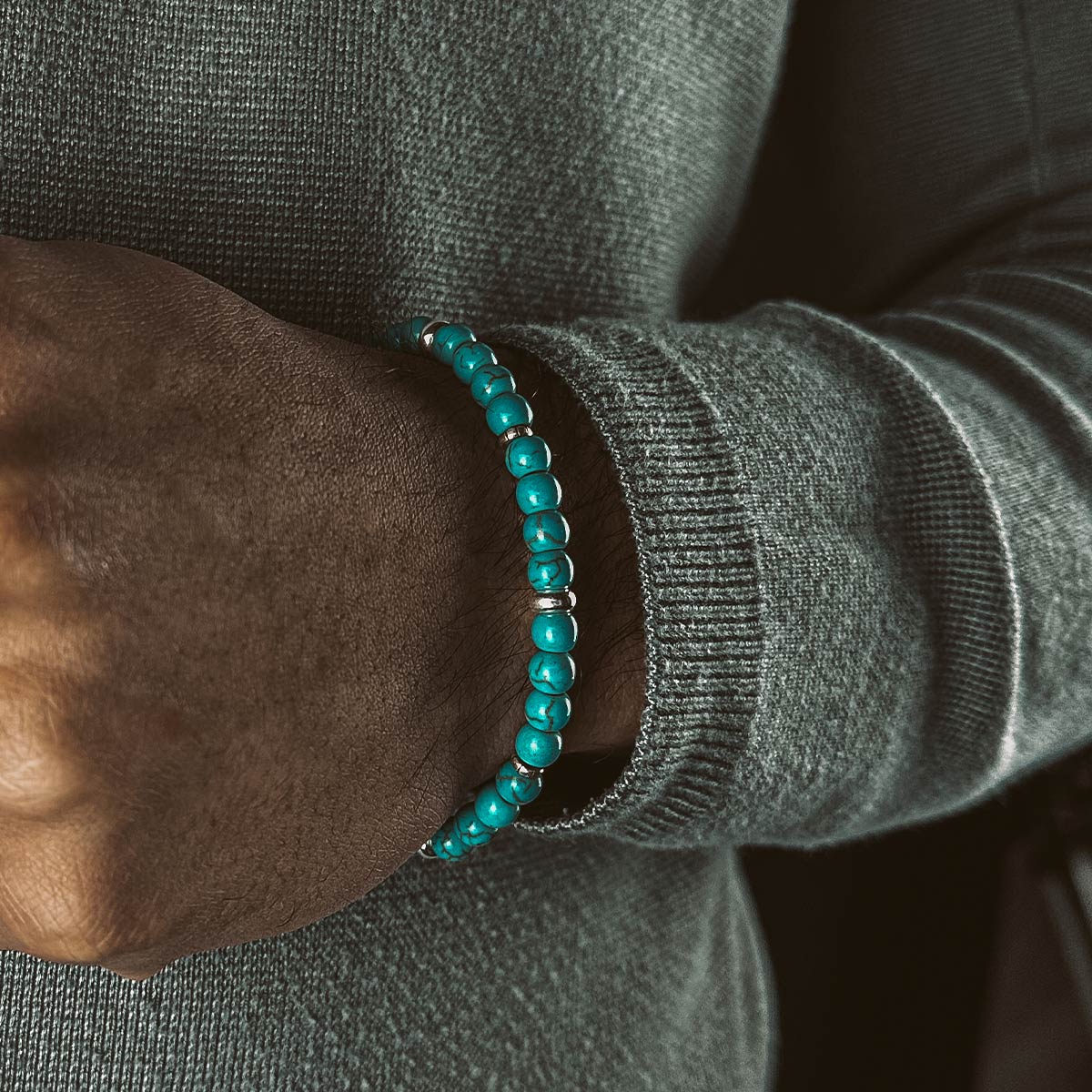 Nuri - Adjustable Turquoise Beaded Bracelet in Silver 6mm