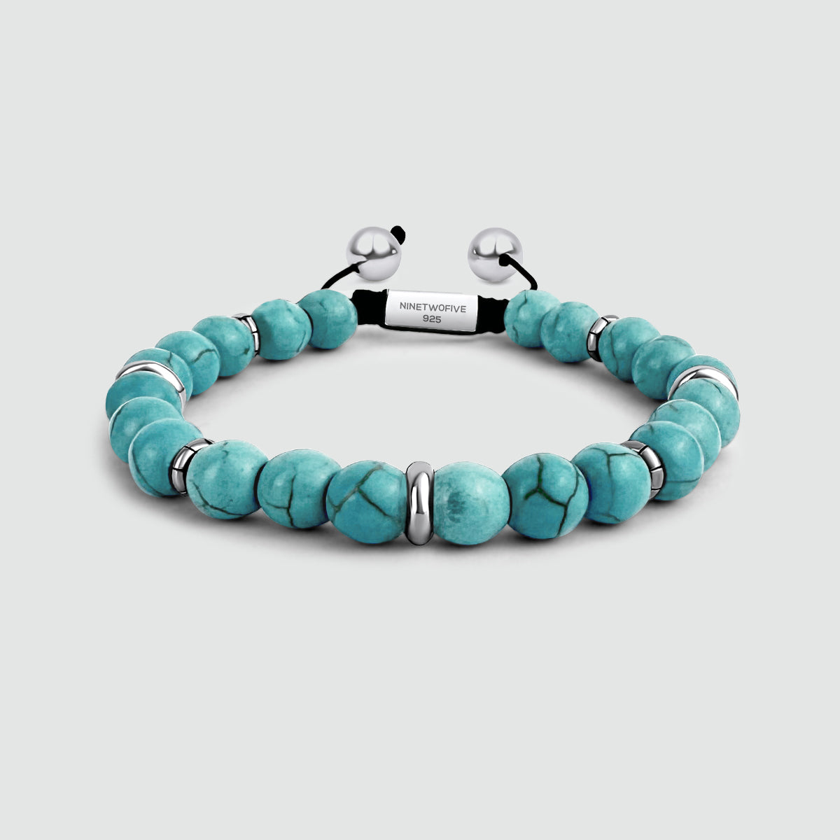 Nuri - Adjustable Turquoise Beaded Bracelet in Silver 8mm