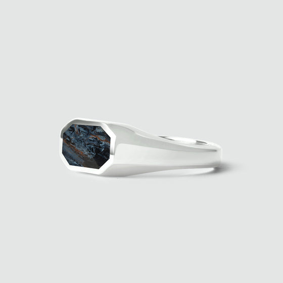Hadi - Elegant Blue Pietersite Signet Ring 7mm - NineTwoFive
