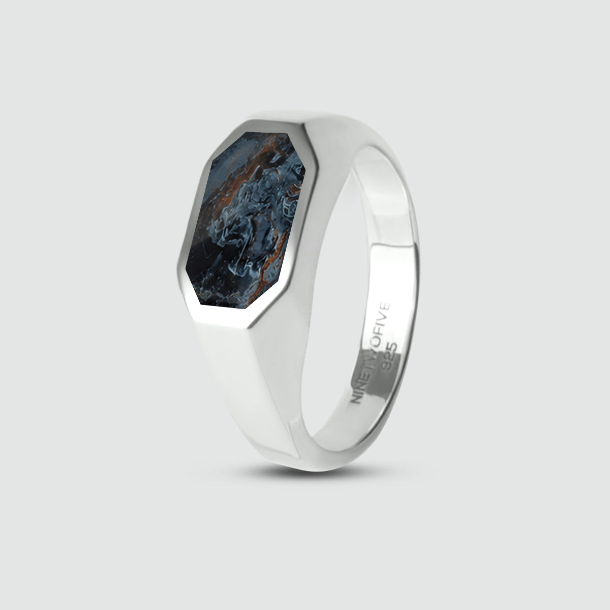 Hadi - Elegant Blue Pietersite Signet Ring 7mm - NineTwoFive