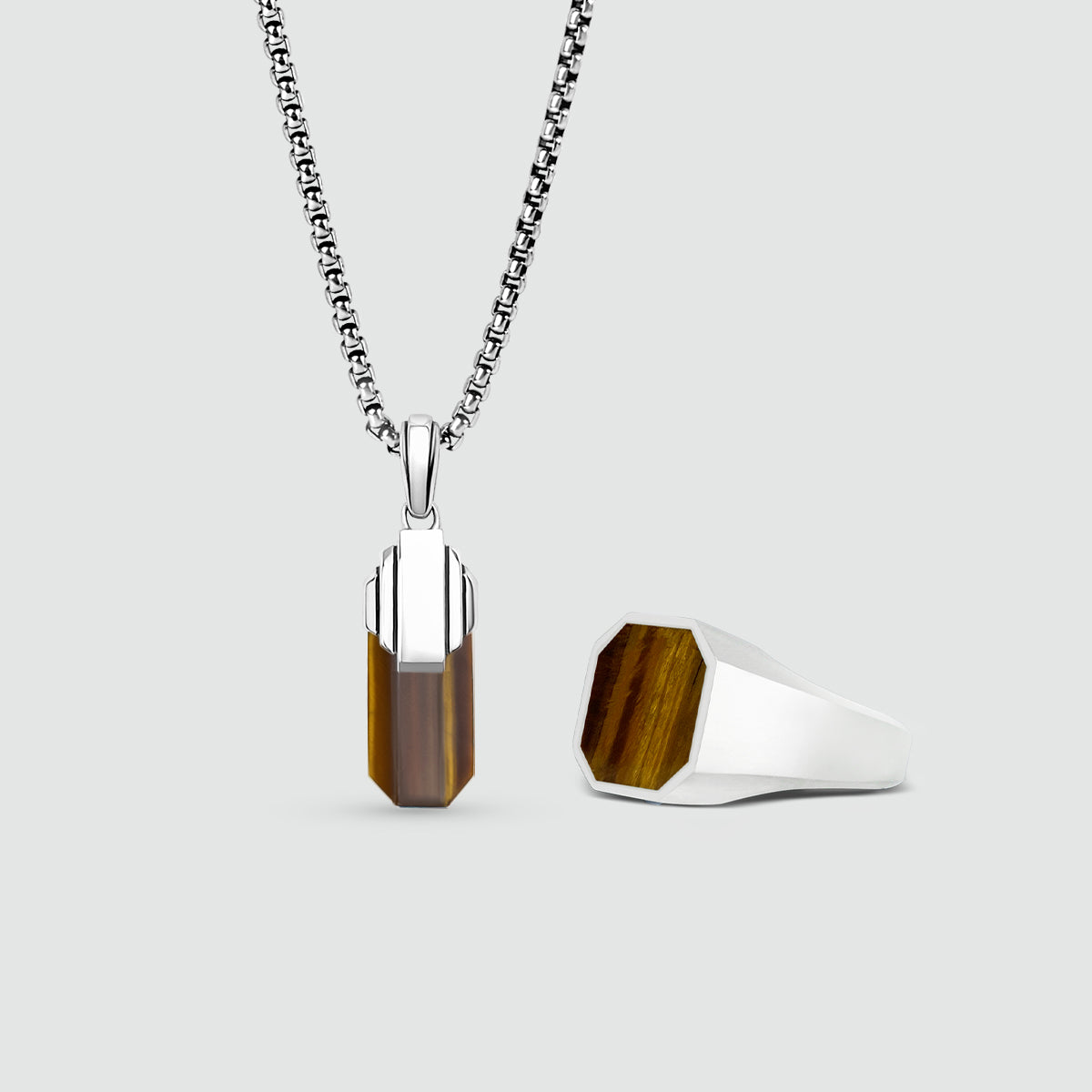 Tijgeroog steen sterling zilver set