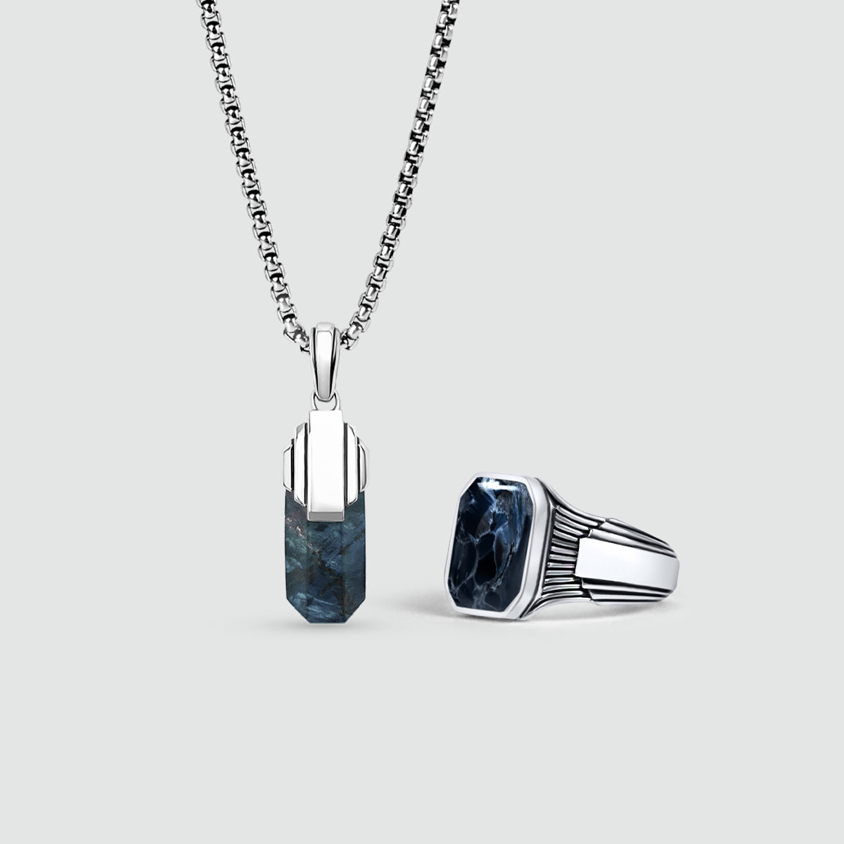 Pietersiet ring, hanger en zilveren ketting voor mannen in een elegant vaderdagcadeau