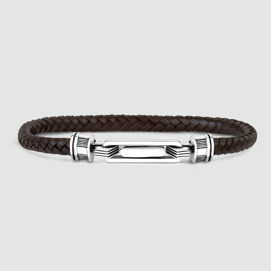 Rasiq – Geflochtenes dunkelbraunes Lederarmband mit 5,5 mm Sterling Silber – NineTwoFive