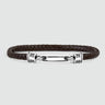 Rasiq - Gevlochten donkerbruine leren armband met sterlingzilver 5,5 mm