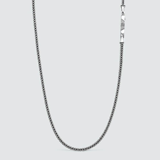 Anis - Sterling Silver Wheat Chain Necklace 3mm on a white background with a mesmerizing length.