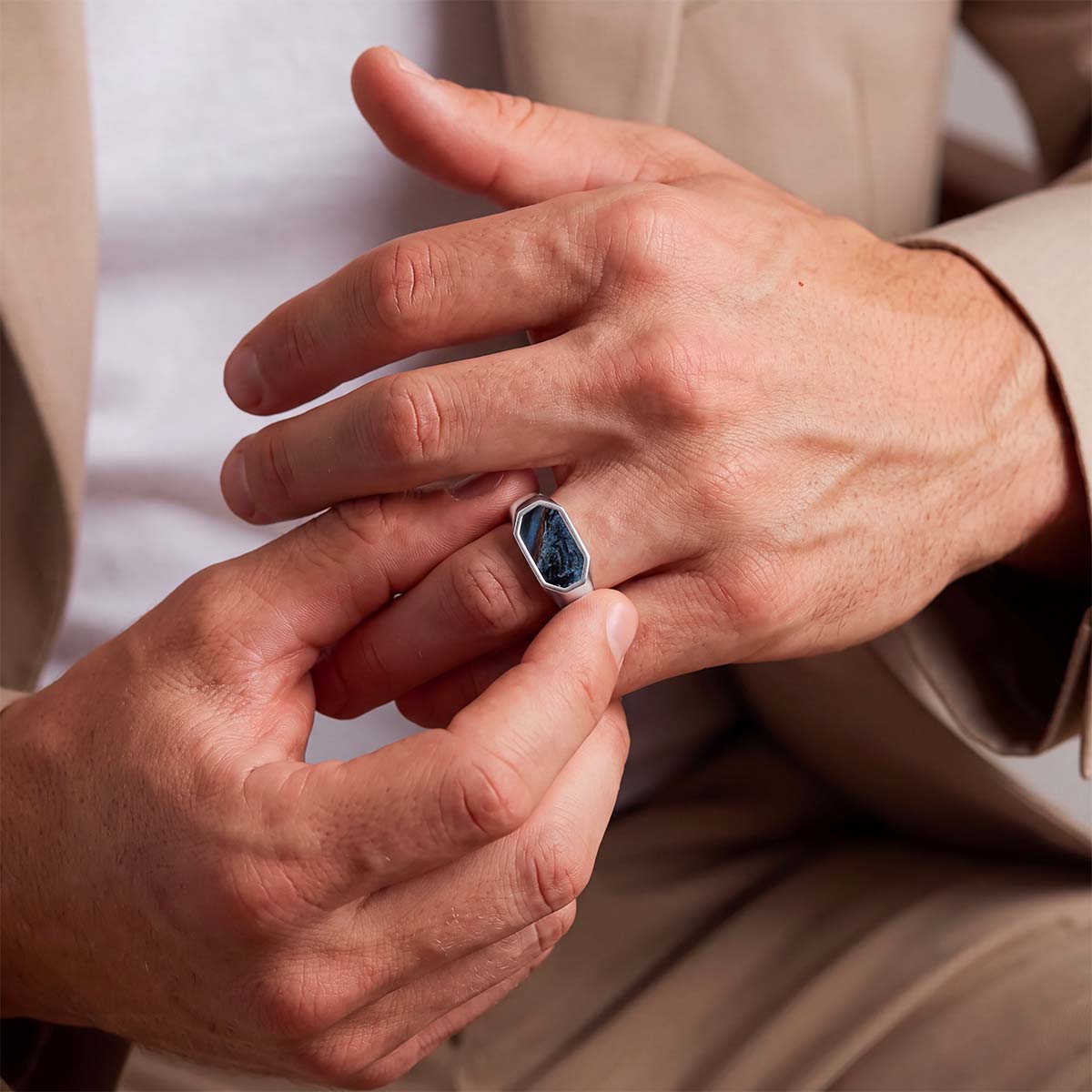 Hadi - Elegant Blue Pietersite Signet Ring 7mm