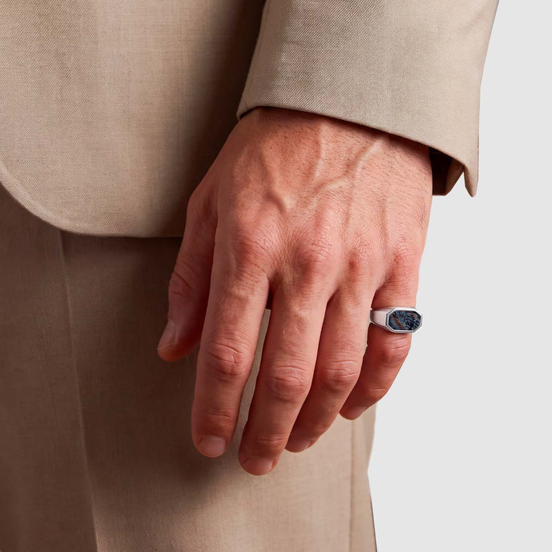 Hadi - Elegant Blue Pietersite Signet Ring 7mm - NineTwoFive