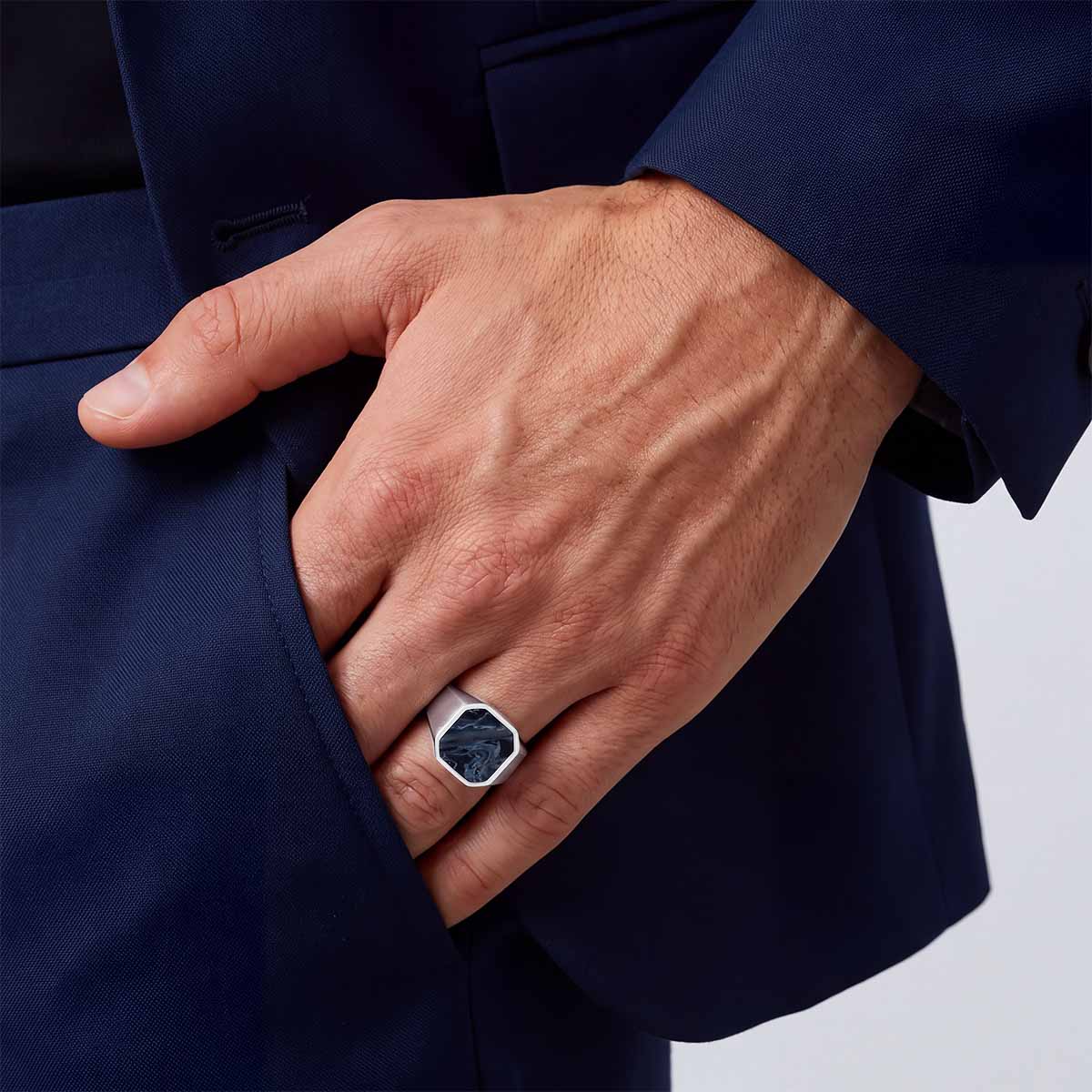 Halim - Blue Pietersite Signet Ring 13mm - NineTwoFive