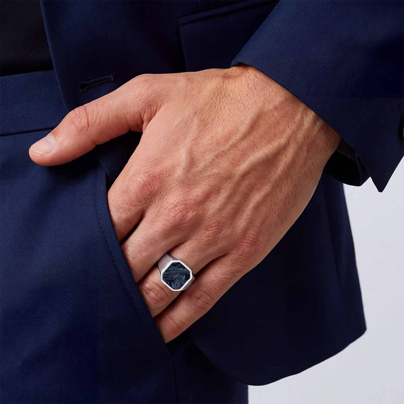 Halim - Blue Pietersite Signet Ring 13mm - NineTwoFive