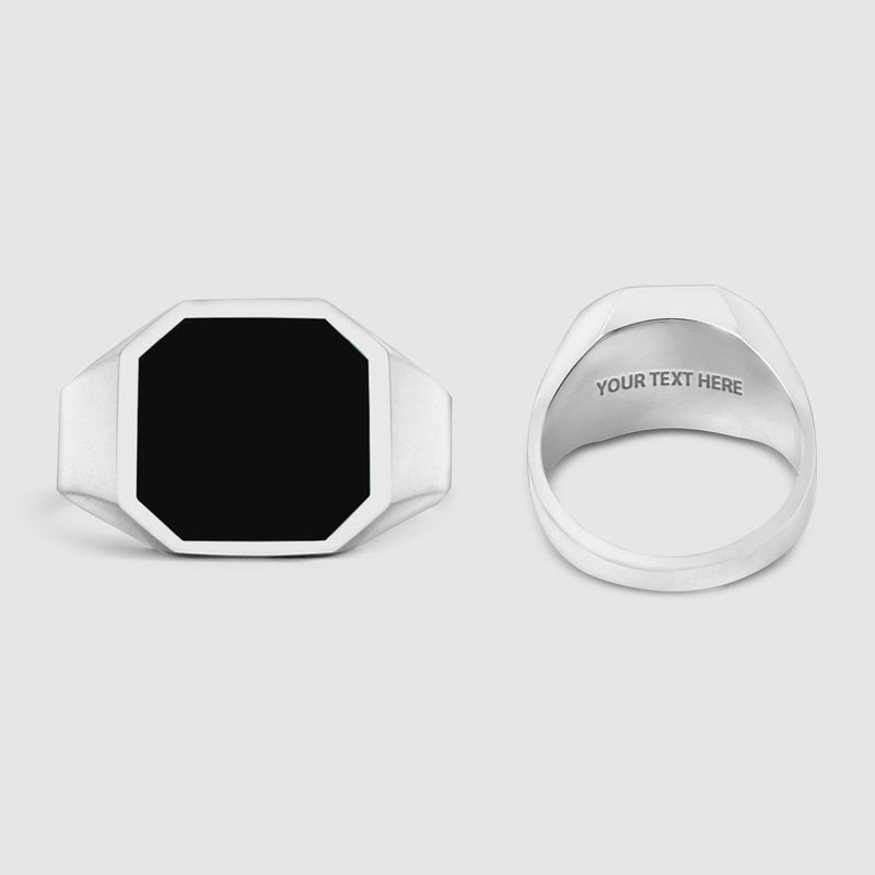 Naim black onyx mens signet ring showing the place for free engrave by Ninetwofive. 