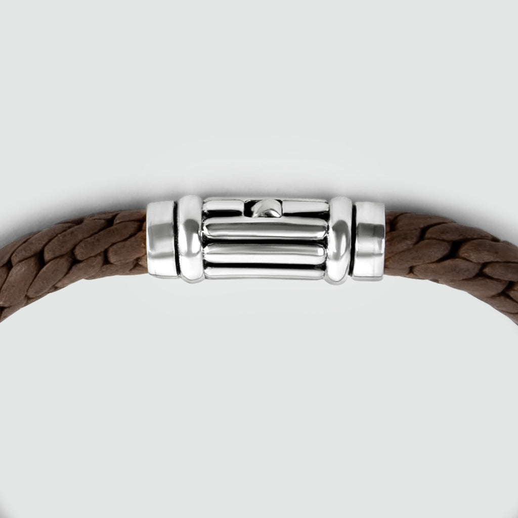 A Taissir - Genuine Brown Leather Bracelet 5mm with a silver clasp, perfect for a personalised mens bracelet.