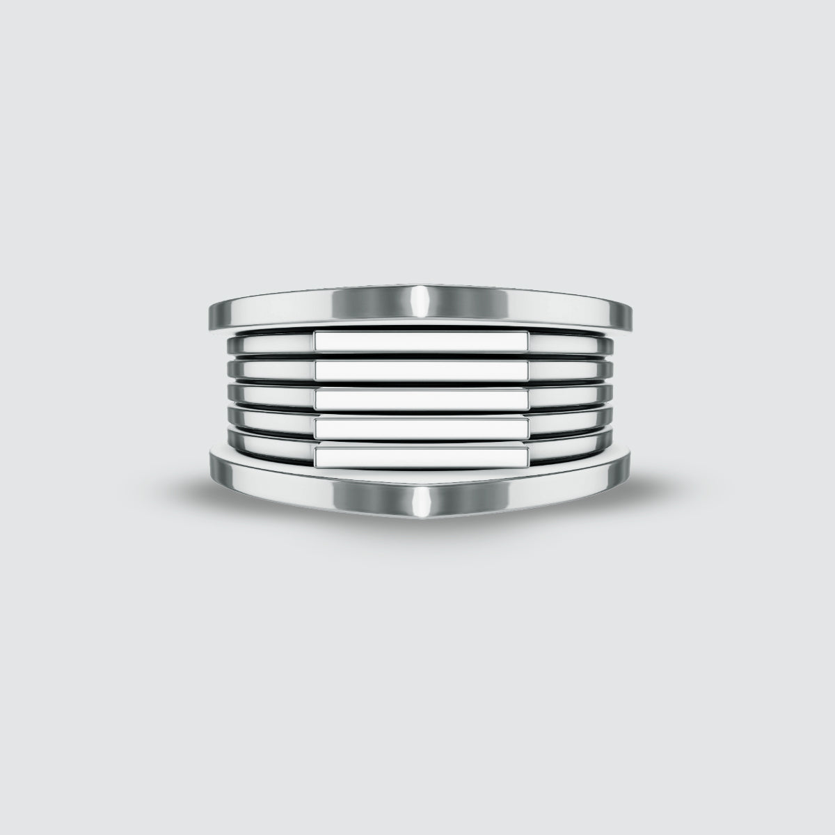 Een Yanel - Geoxideerd Sterling Zilveren Ring 10mm met een gestreept patroon.