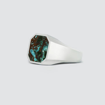 A Zaire - Sterling Silver Azurite Signet Ring 13mm with an engraved turquoise stone.