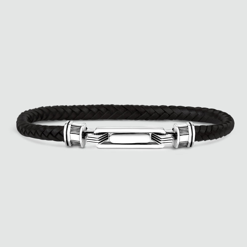 Rasil - Braided Black Leather Bracelet with Sterling Silver 5.5mm