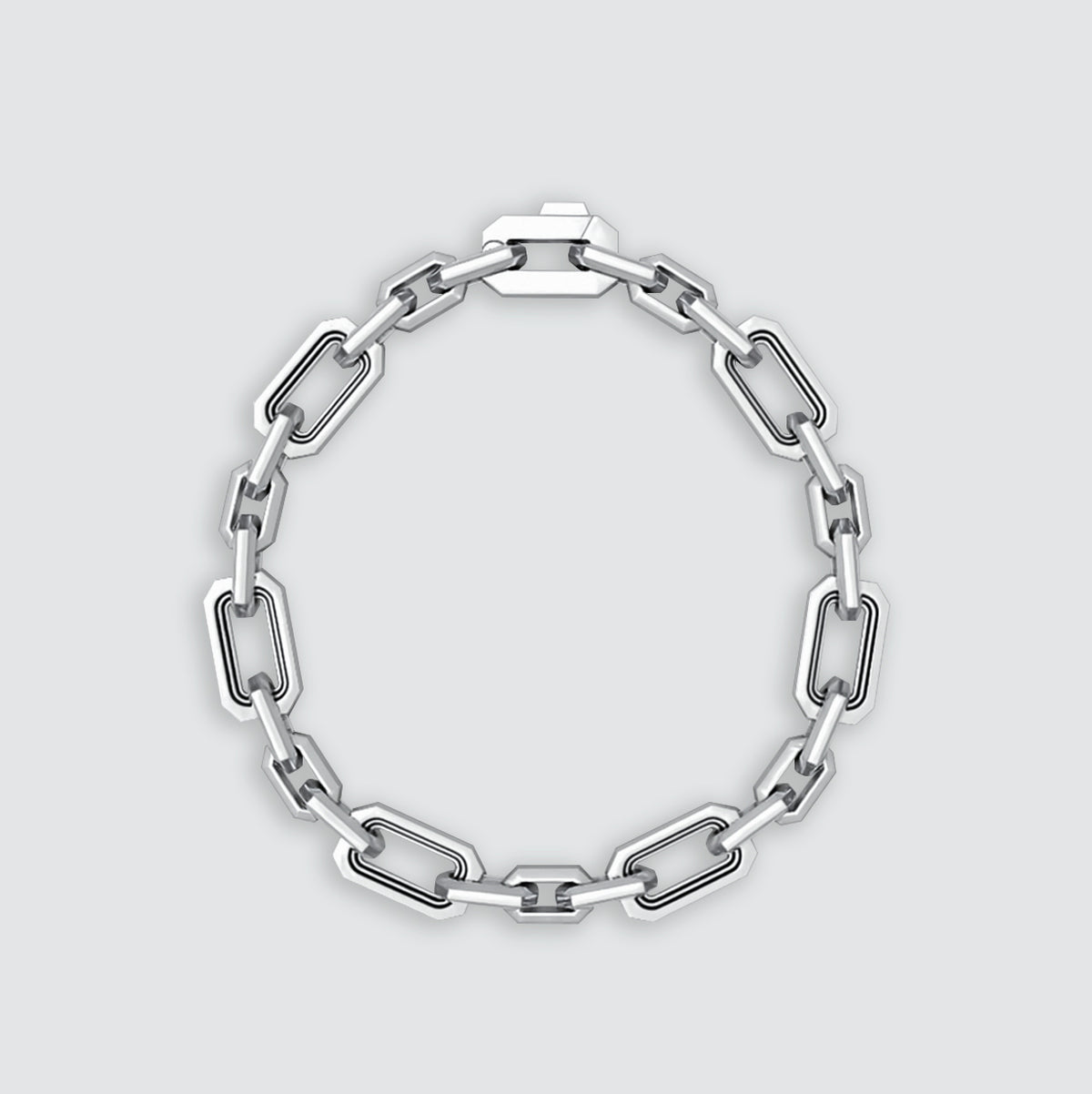 Ansicht von oben auf Aqdas Sterlingsilber-Armband für Männer mit römischen Bögen. Ninetwofive