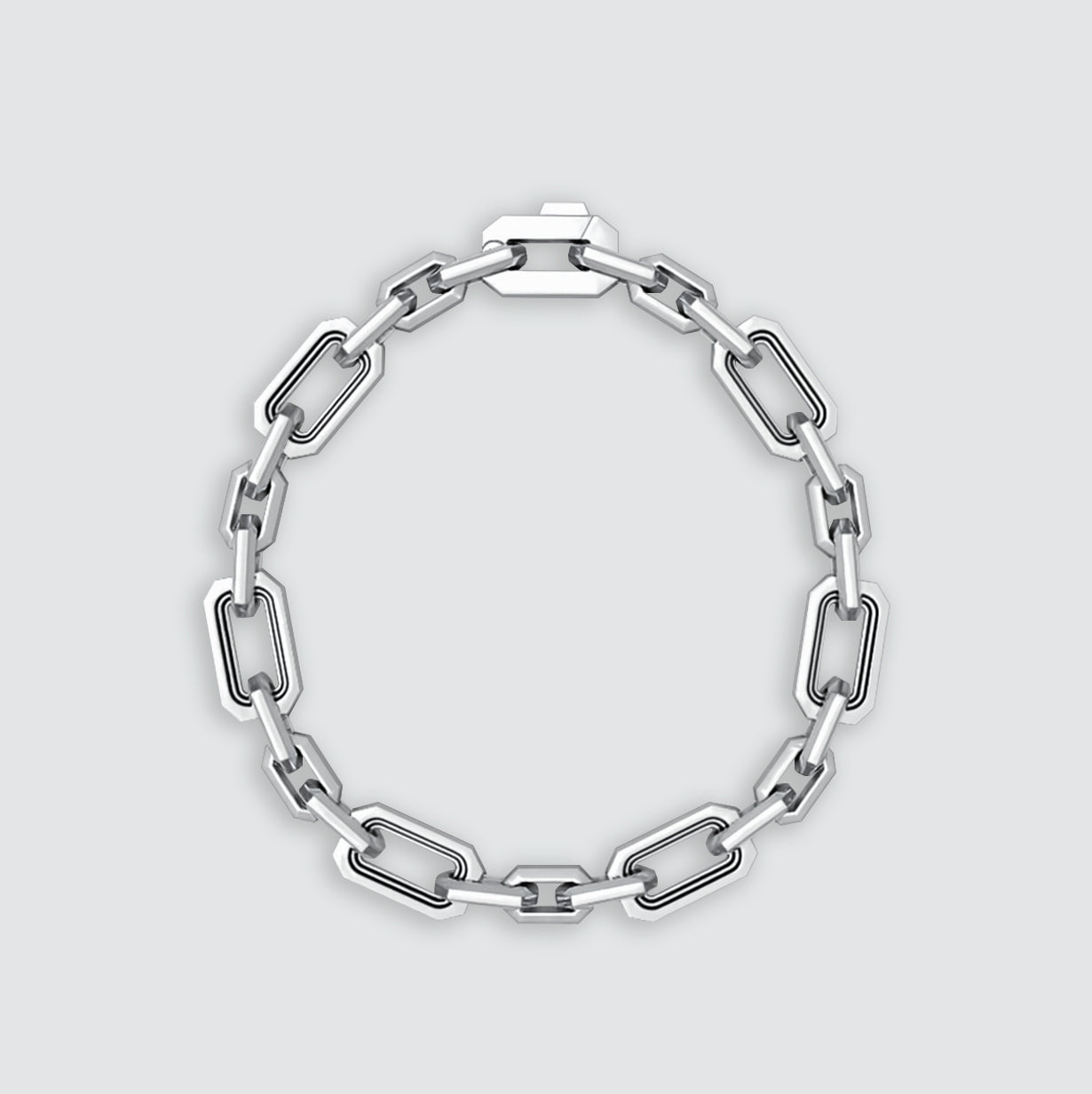 Ansicht von oben auf Aqdas Sterlingsilber-Armband für Männer mit römischen Bögen. Ninetwofive