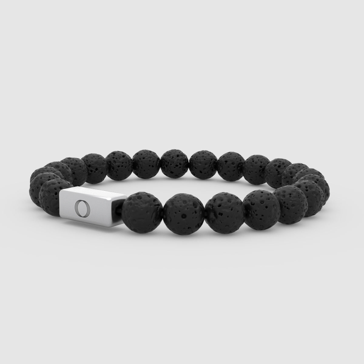 side detail of the black lava stone men's bracelet with Ninetwofive logo in front.