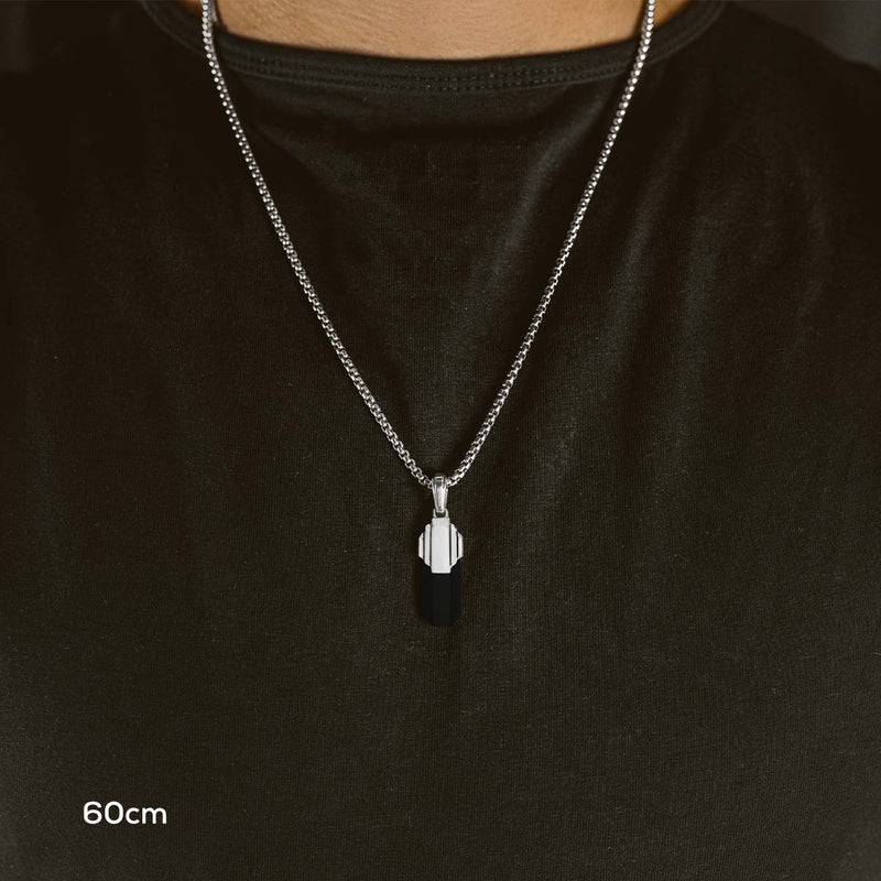 Tahsin - Art Deco Silver Black Onyx Pendant - NineTwoFive