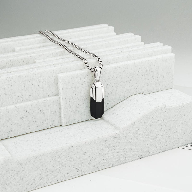 Tahsin - Art Deco Silver Black Onyx Pendant - NineTwoFive