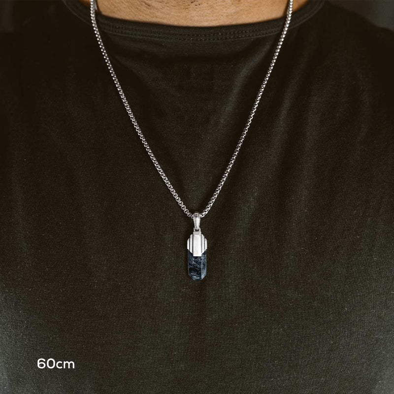 Tahrir - Art Deco Silver Blue Pietersite Pendant - NineTwoFive