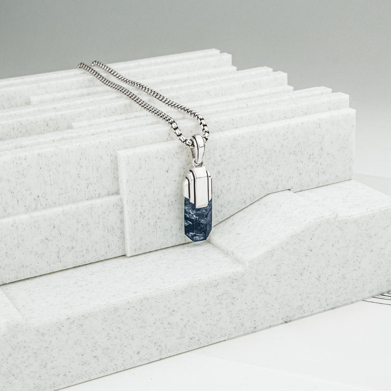 Tahrir - Art Deco Silver Blue Pietersite Pendant - NineTwoFive