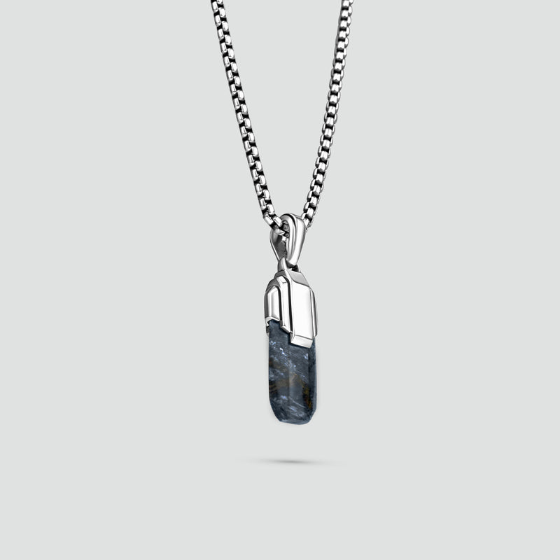 Tahrir - Art Deco Silver Blue Pietersite Pendant - NineTwoFive