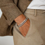 Idris - Braided Silver Bangle Bracelet 8mm styled with a plain silver bracelet, worn with a suit