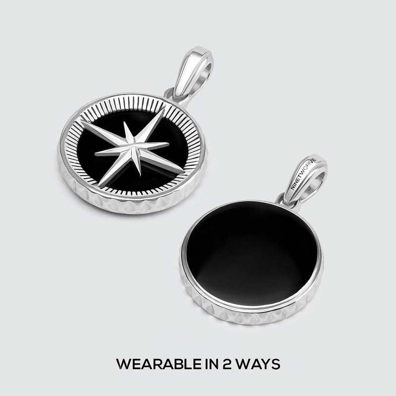 Safar - Sterling Silver Onyx Compass Pendant - NineTwoFive