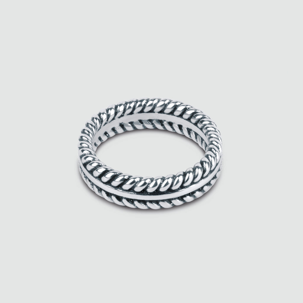 Zahir - Sterling Silver Feather Ring 6mm with a braided design, perfect for him.