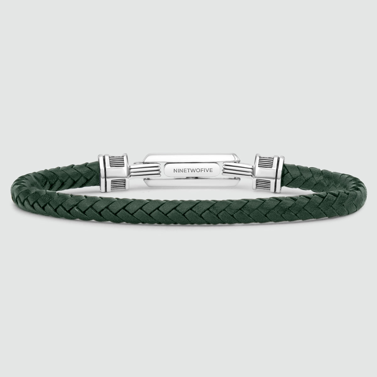 Rayhan - Braided Green Leather Bracelet with Sterling Silver 5.5mm - Back View - NineTwoFive