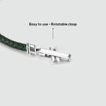Rayhan - Braided Green Leather Bracelet with Sterling Silver 5.5mm - Rotatable Clasp Detail - NineTwoFive