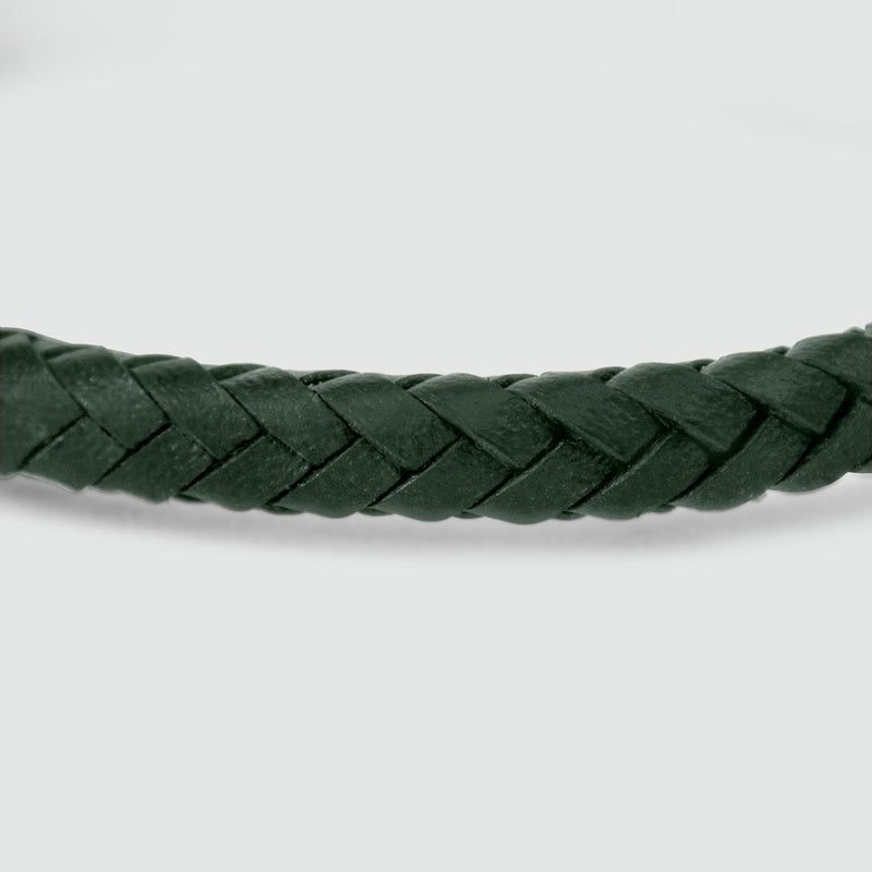 Rayhan - Braided Green Leather Bracelet with Sterling Silver 5.5mm - Leather Detail - NineTwoFive