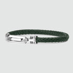 Rayhan - Braided Green Leather Bracelet with Sterling Silver 5.5mm - Side View - NineTwoFive